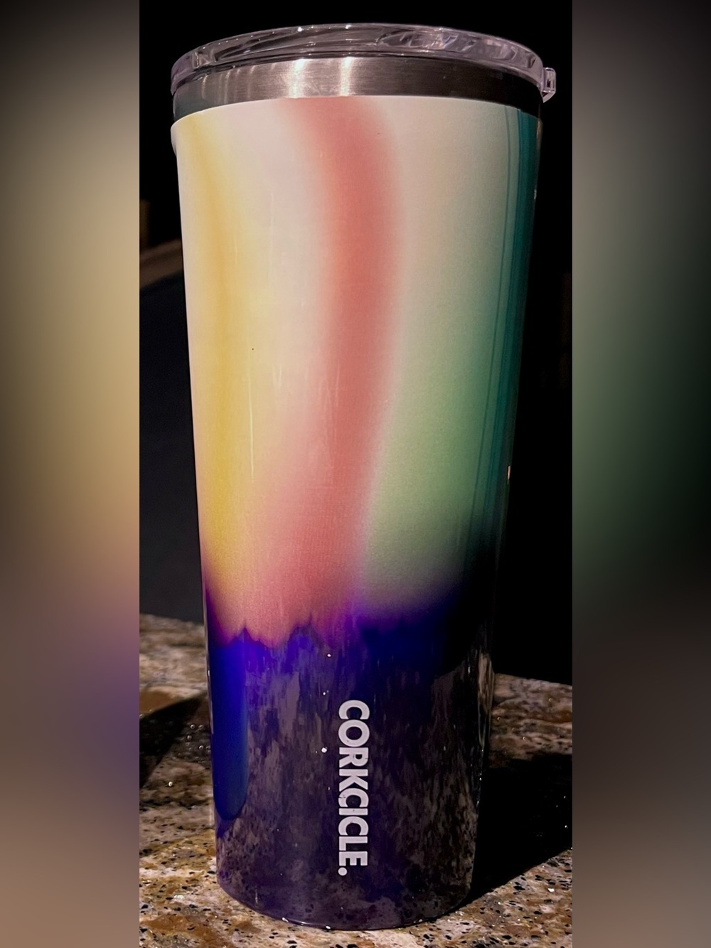 24 oz Corkcicle Tumbler Cold Beverage Iced Coffee Travel Cup RARE Aurora Damaged